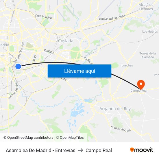 Asamblea De Madrid - Entrevías to Campo Real map