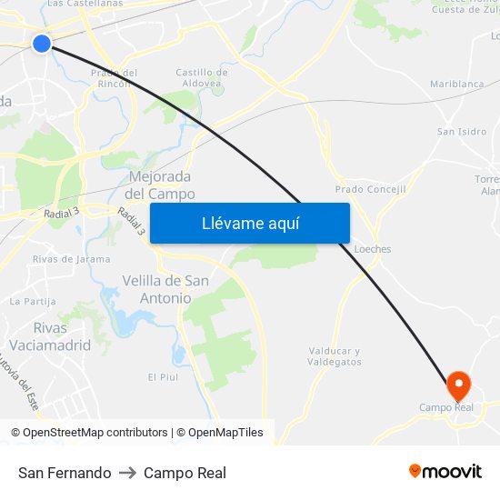 San Fernando to Campo Real map