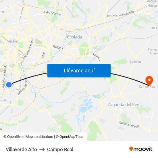 Villaverde Alto to Campo Real map