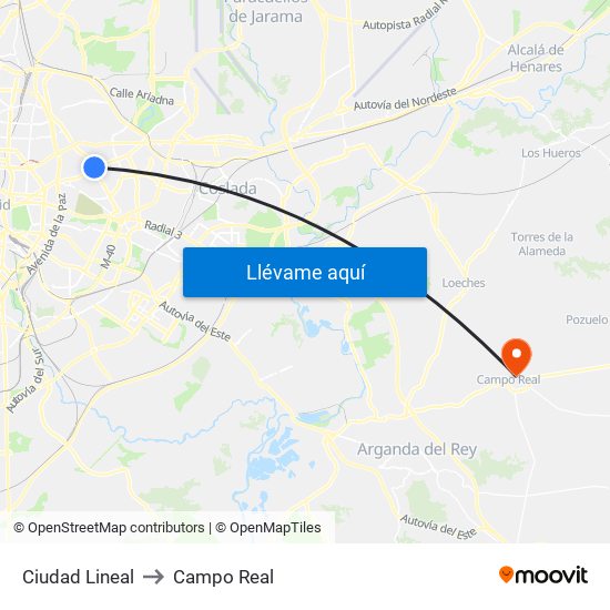 Ciudad Lineal to Campo Real map