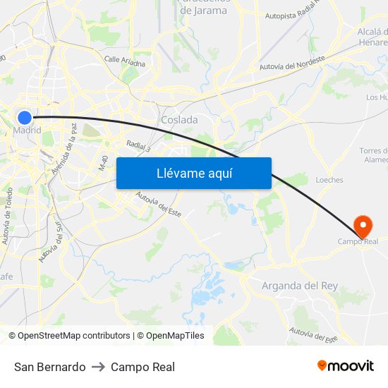 San Bernardo to Campo Real map