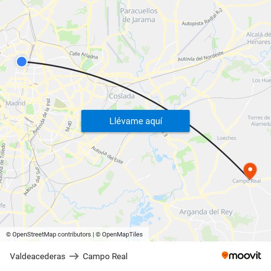 Valdeacederas to Campo Real map