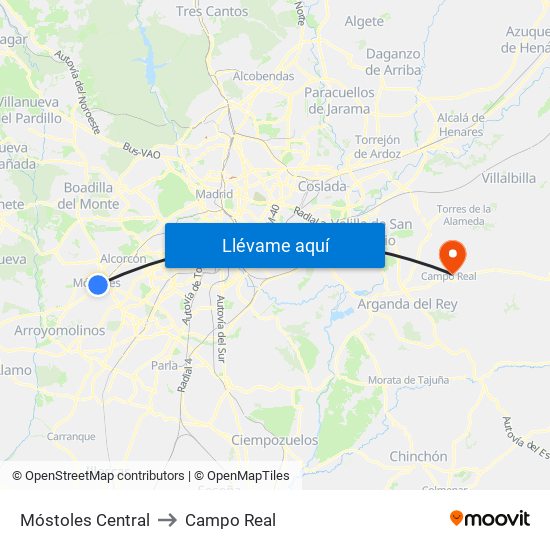 Móstoles Central to Campo Real map