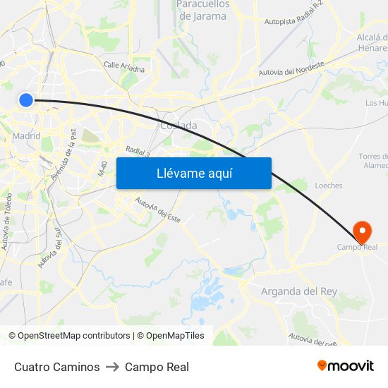 Cuatro Caminos to Campo Real map