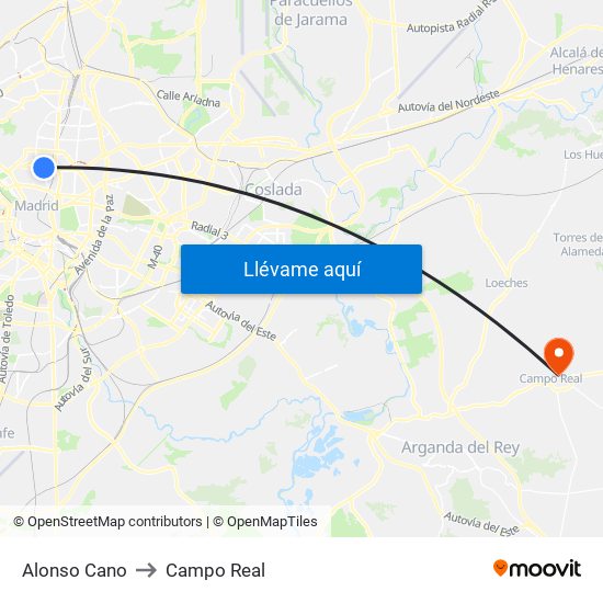 Alonso Cano to Campo Real map