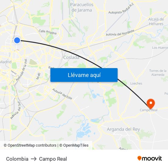 Colombia to Campo Real map