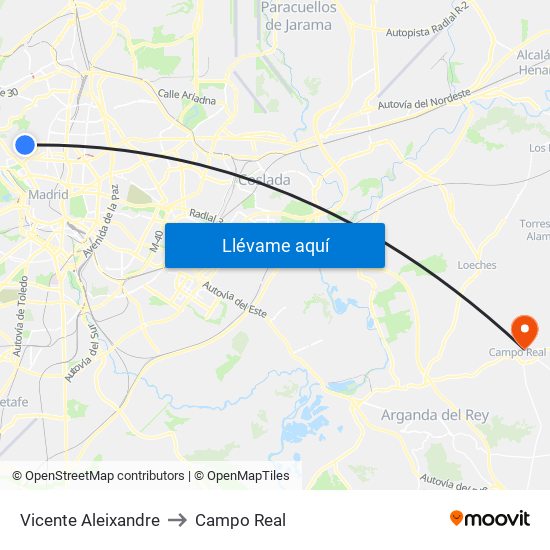 Vicente Aleixandre to Campo Real map