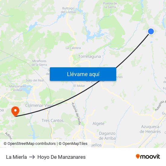 La Mierla to Hoyo De Manzanares map