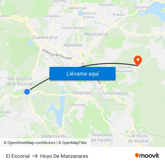 El Escorial to Hoyo De Manzanares map