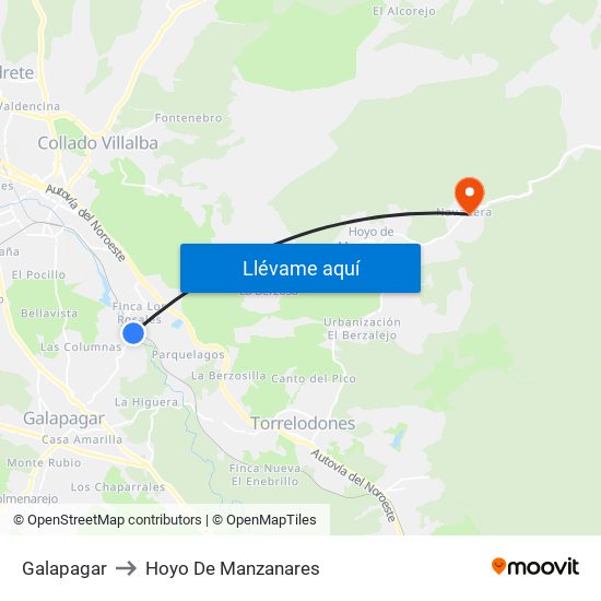 Galapagar to Hoyo De Manzanares map