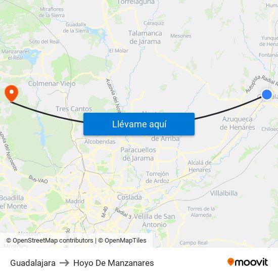 Guadalajara to Hoyo De Manzanares map
