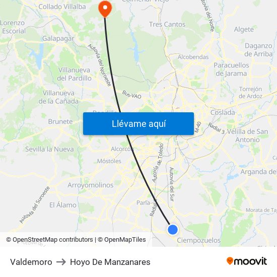 Valdemoro to Hoyo De Manzanares map