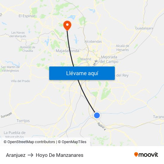 Aranjuez to Hoyo De Manzanares map