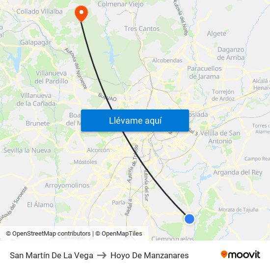 San Martín De La Vega to Hoyo De Manzanares map