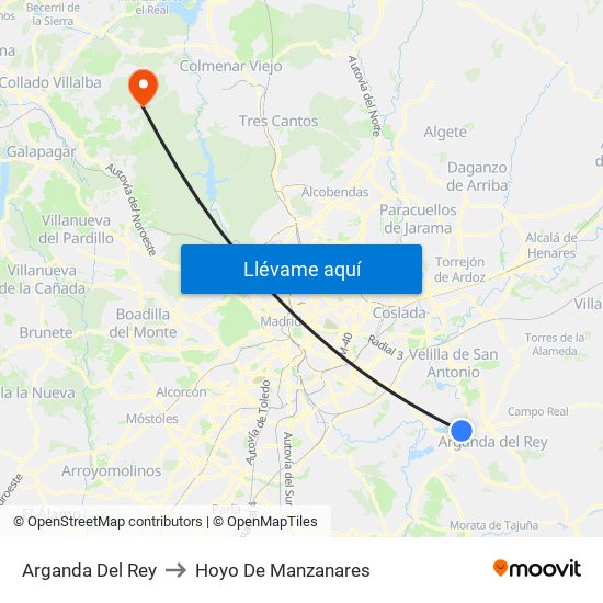 Arganda Del Rey to Hoyo De Manzanares map