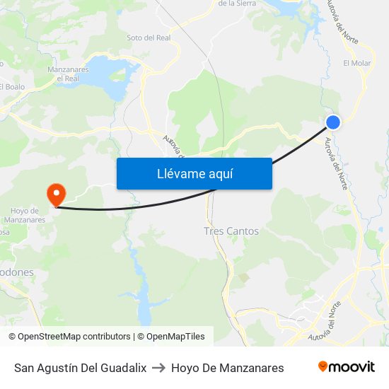 San Agustín Del Guadalix to Hoyo De Manzanares map
