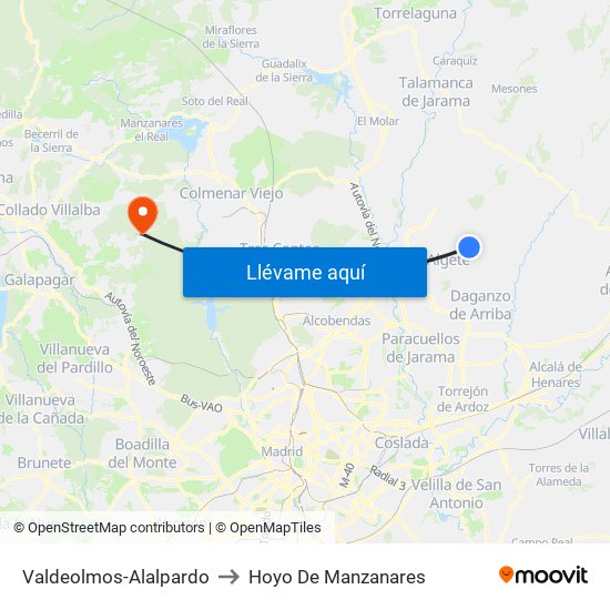 Valdeolmos-Alalpardo to Hoyo De Manzanares map