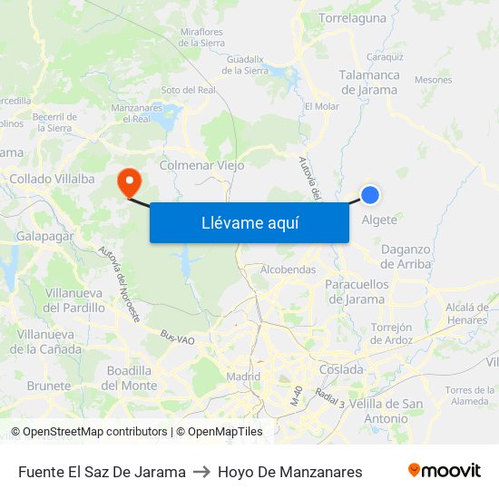 Fuente El Saz De Jarama to Hoyo De Manzanares map