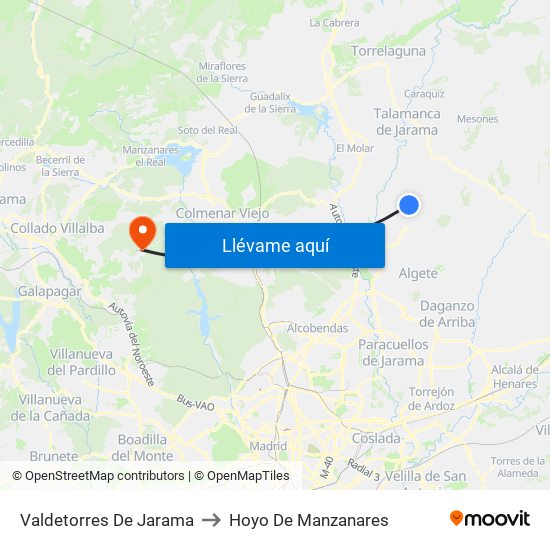 Valdetorres De Jarama to Hoyo De Manzanares map