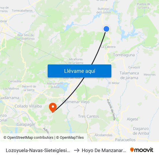 Lozoyuela-Navas-Sieteiglesias to Hoyo De Manzanares map