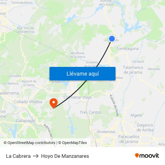La Cabrera to Hoyo De Manzanares map