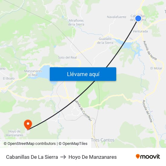 Cabanillas De La Sierra to Hoyo De Manzanares map
