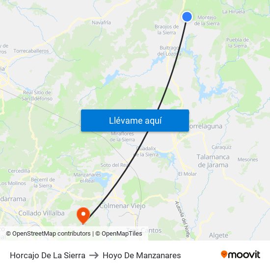 Horcajo De La Sierra to Hoyo De Manzanares map