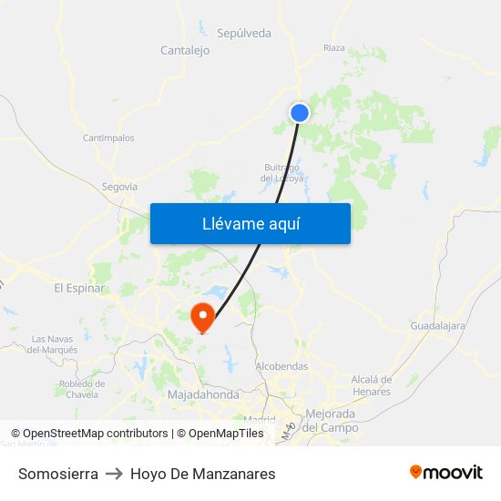 Somosierra to Hoyo De Manzanares map