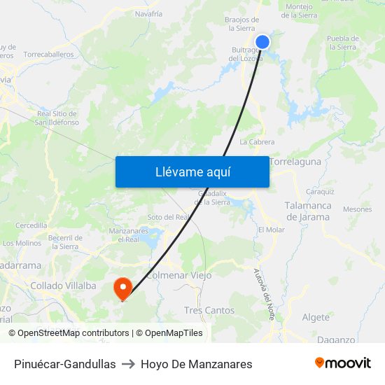 Pinuécar-Gandullas to Hoyo De Manzanares map