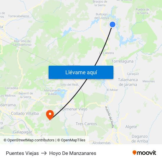 Puentes Viejas to Hoyo De Manzanares map