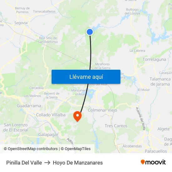 Pinilla Del Valle to Hoyo De Manzanares map