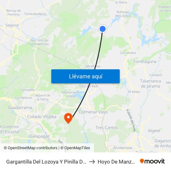 Gargantilla Del Lozoya Y Pinilla De Buitrago to Hoyo De Manzanares map