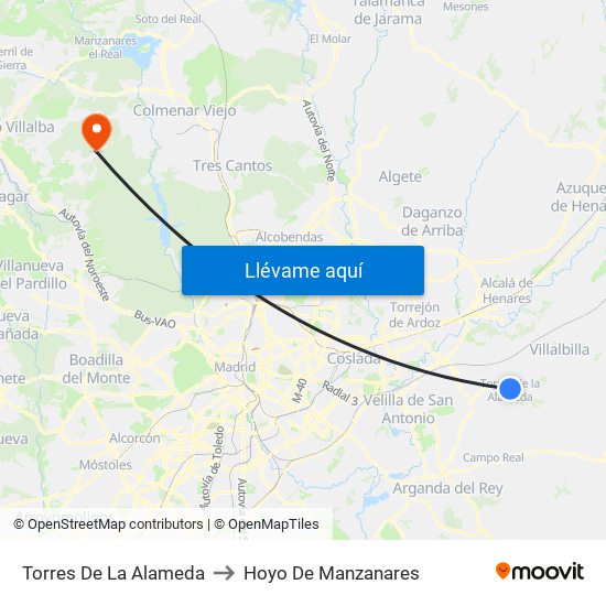 Torres De La Alameda to Hoyo De Manzanares map