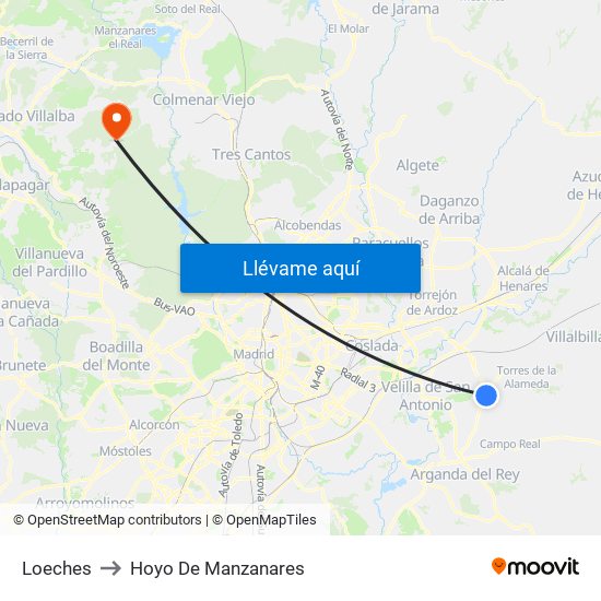 Loeches to Hoyo De Manzanares map