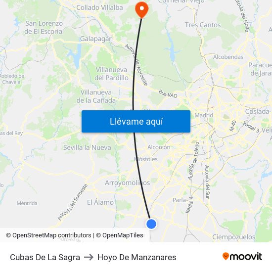 Cubas De La Sagra to Hoyo De Manzanares map