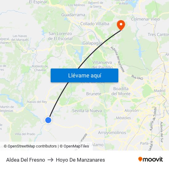Aldea Del Fresno to Hoyo De Manzanares map