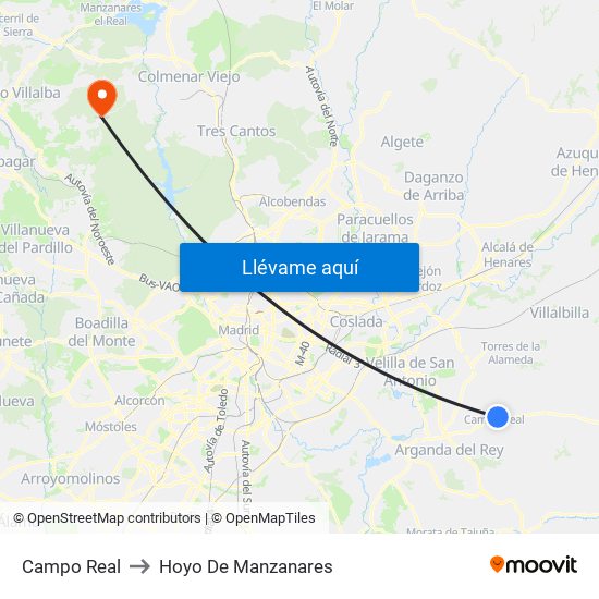 Campo Real to Hoyo De Manzanares map