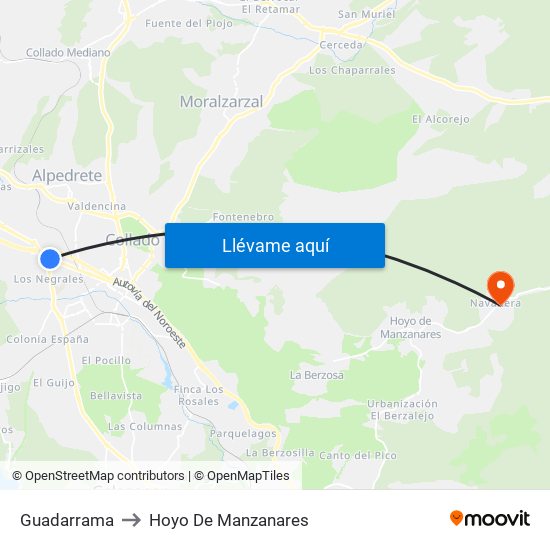 Guadarrama to Hoyo De Manzanares map