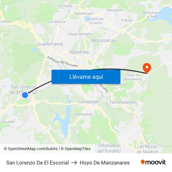 San Lorenzo De El Escorial to Hoyo De Manzanares map