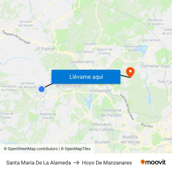 Santa María De La Alameda to Hoyo De Manzanares map