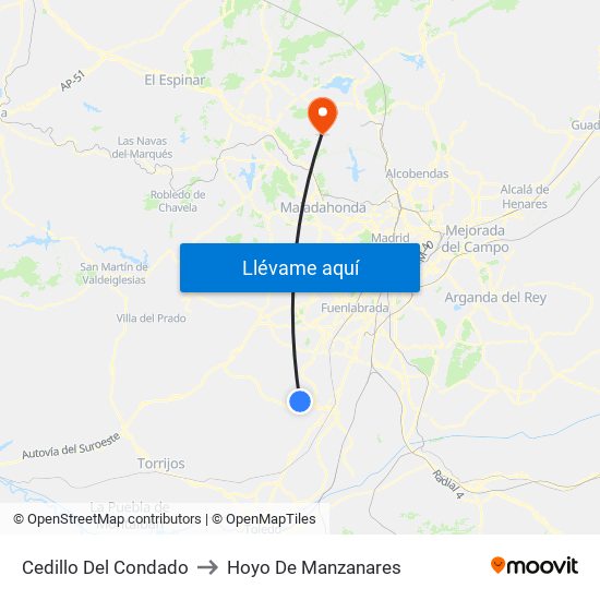 Cedillo Del Condado to Hoyo De Manzanares map
