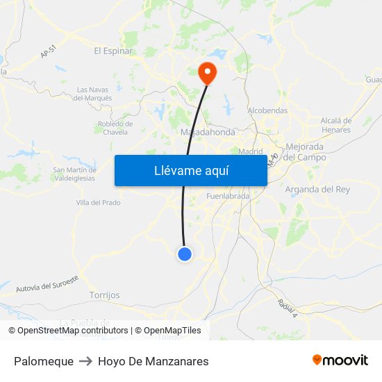 Palomeque to Hoyo De Manzanares map