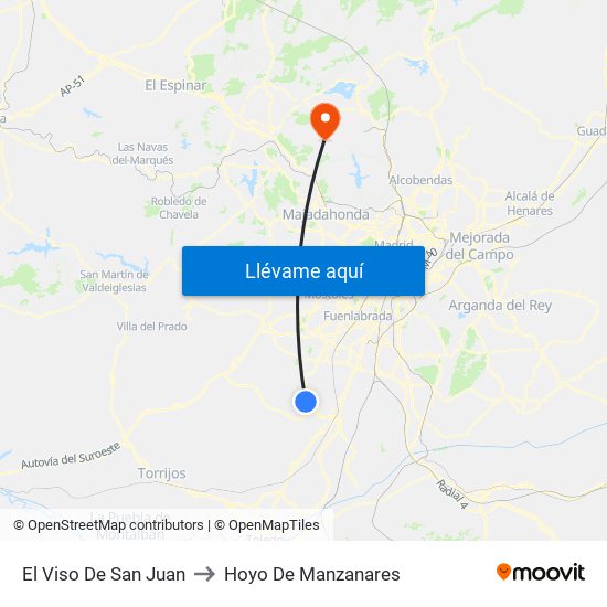 El Viso De San Juan to Hoyo De Manzanares map