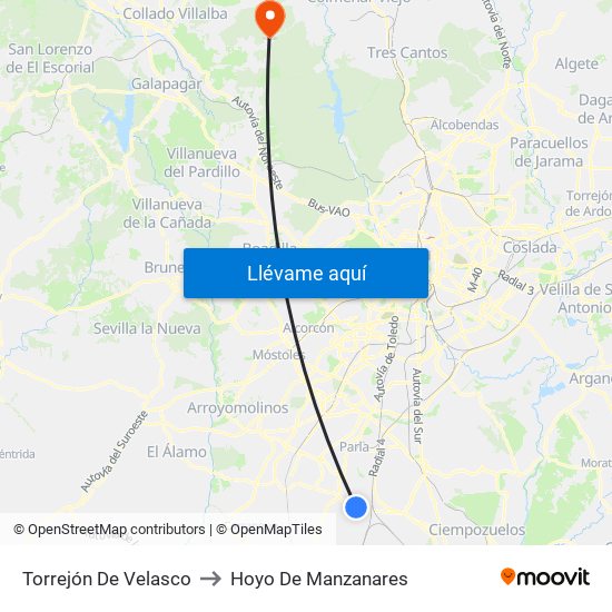 Torrejón De Velasco to Hoyo De Manzanares map