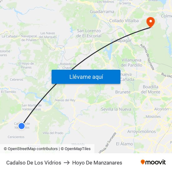 Cadalso De Los Vidrios to Hoyo De Manzanares map