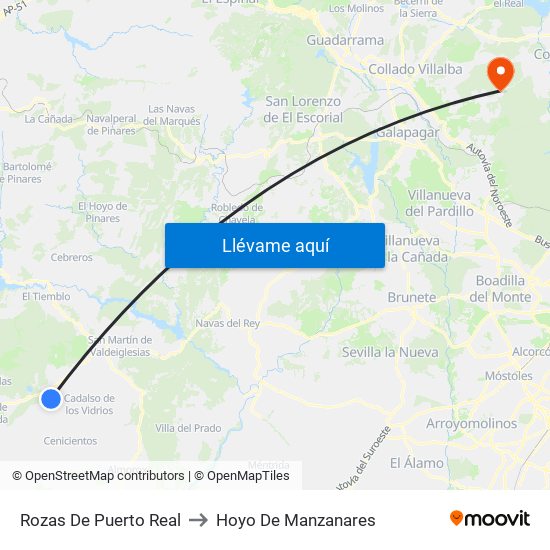 Rozas De Puerto Real to Hoyo De Manzanares map