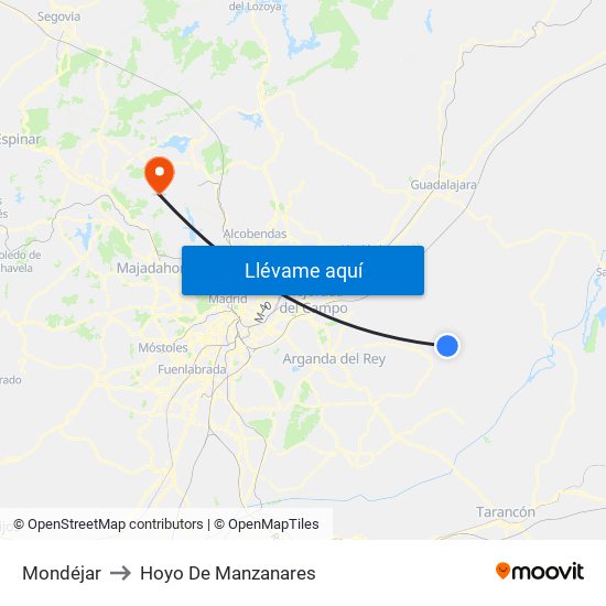 Mondéjar to Hoyo De Manzanares map