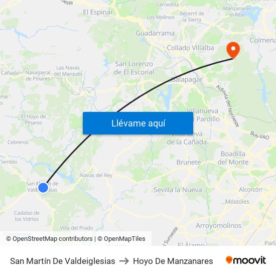 San Martín De Valdeiglesias to Hoyo De Manzanares map