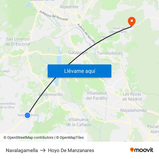 Navalagamella to Hoyo De Manzanares map