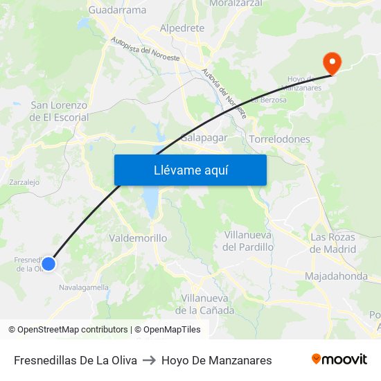 Fresnedillas De La Oliva to Hoyo De Manzanares map
